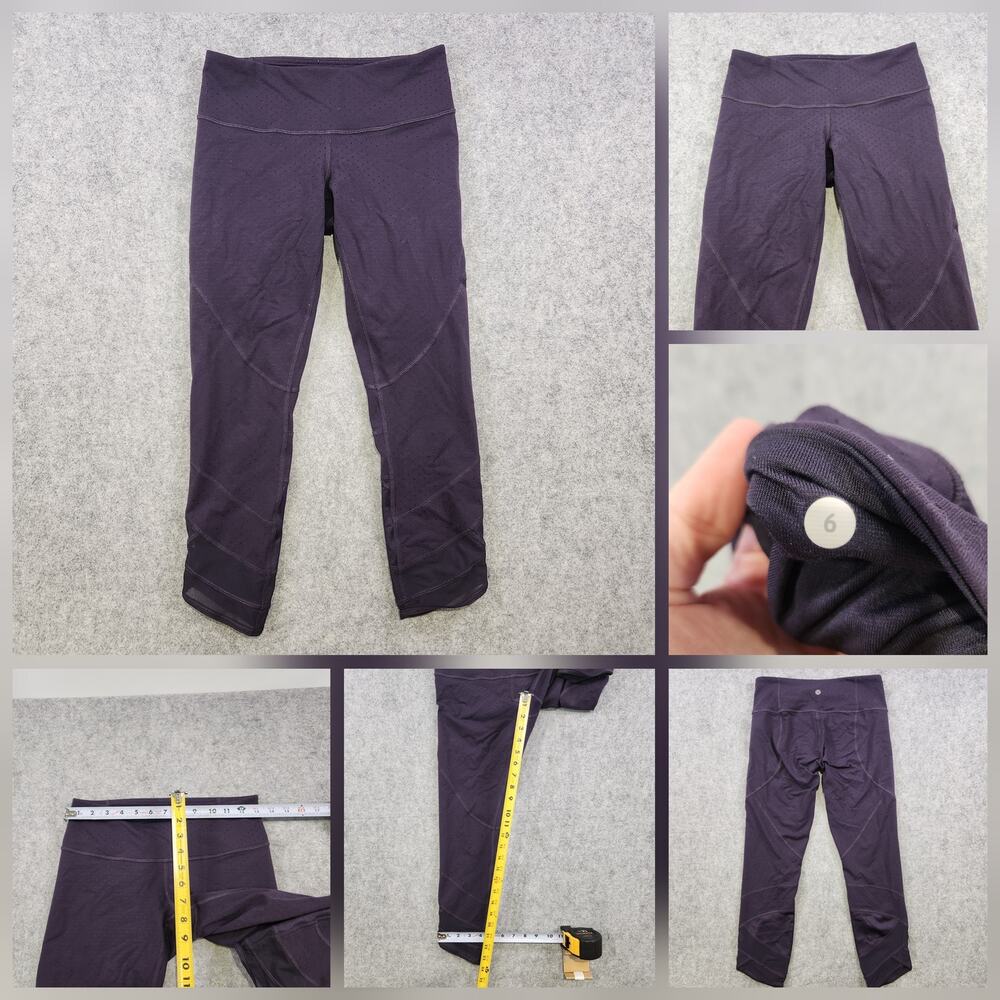 Lululemon Leggings Womens 6 Purple Crop High Rise Laser Cut Mesh Perforated